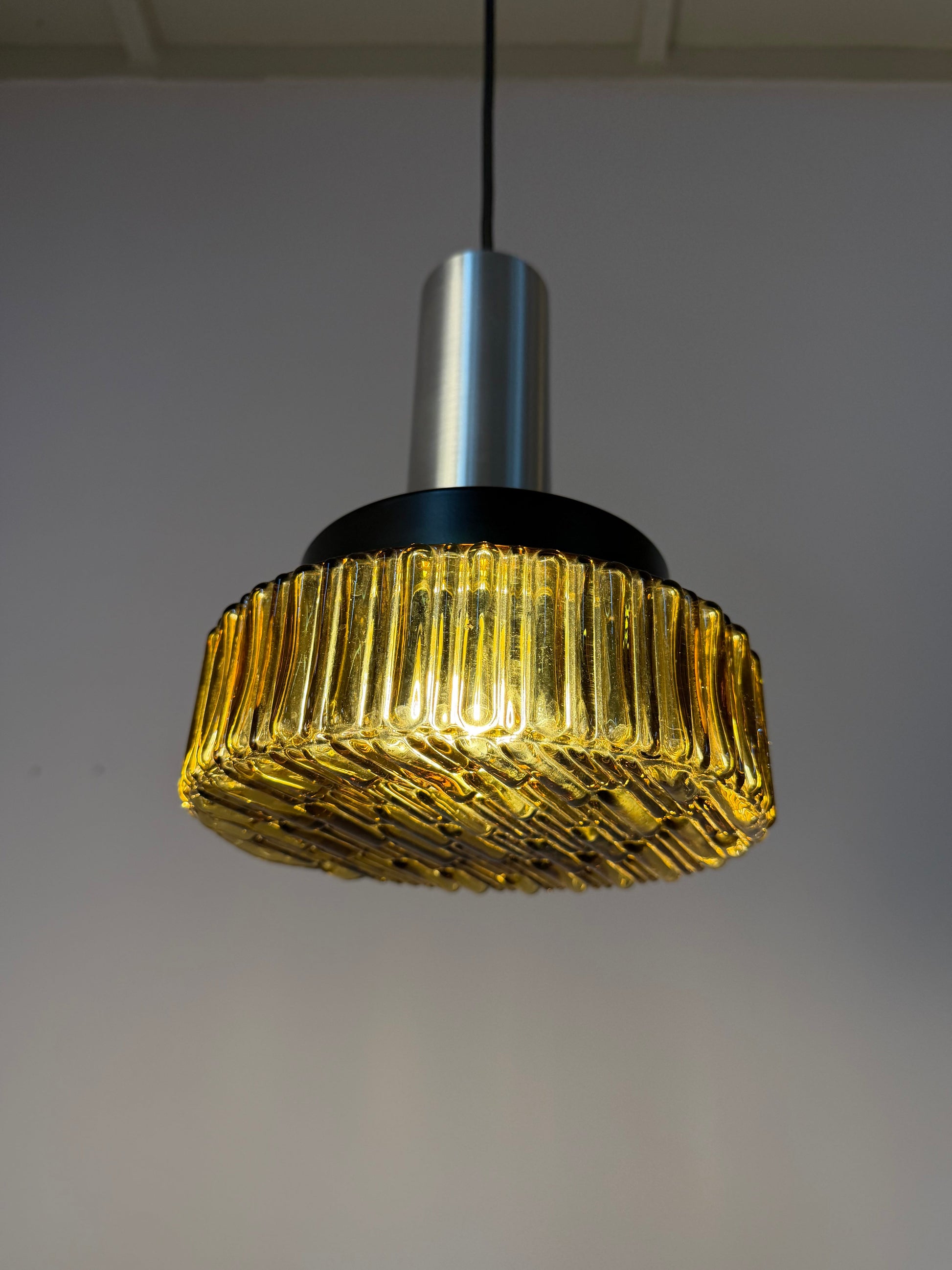 Vintage Hängelampe Glas und Metall, Space Age 70er Jahre
