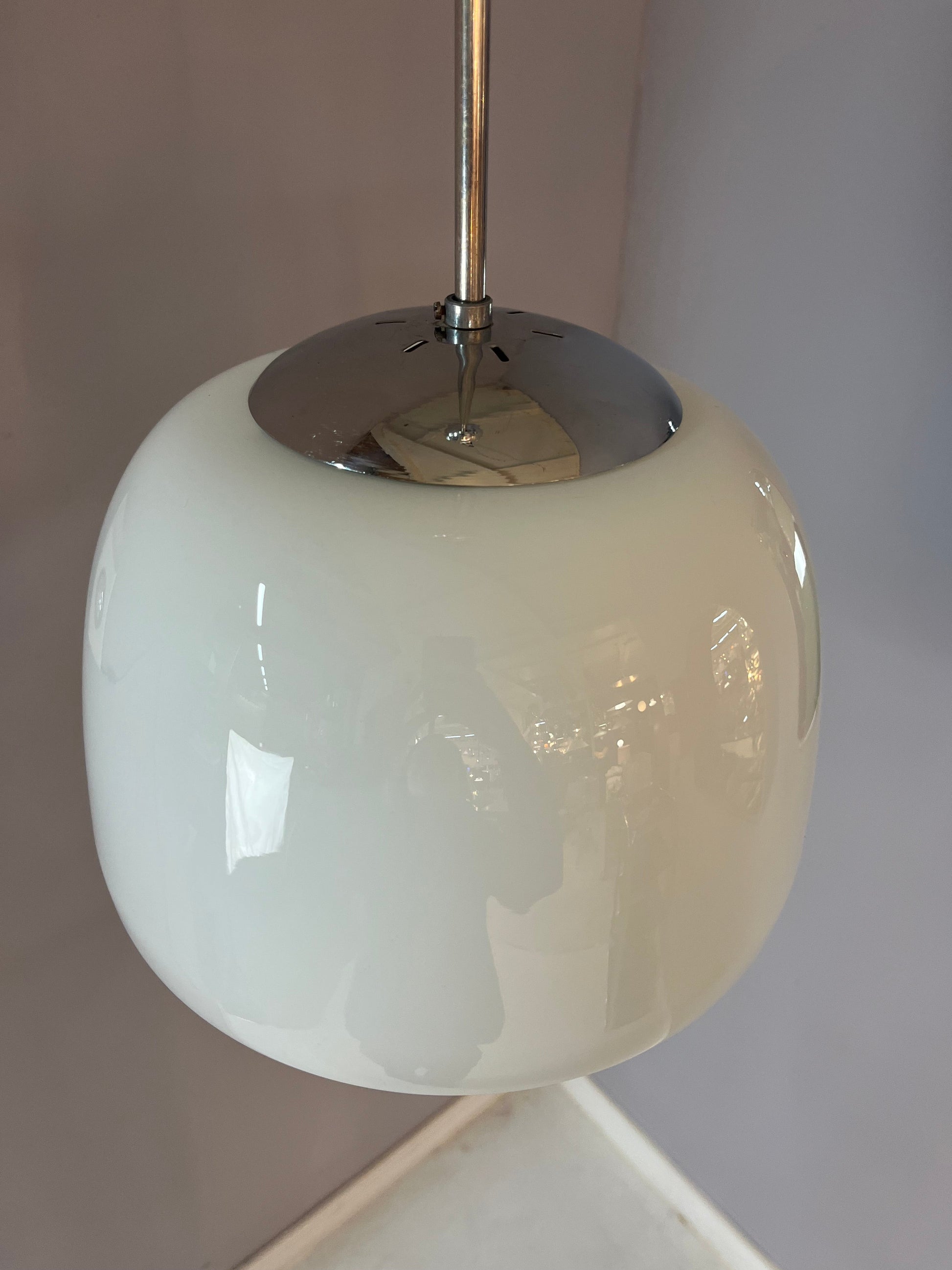 Vintage Hängelampe Opalglas Chrom