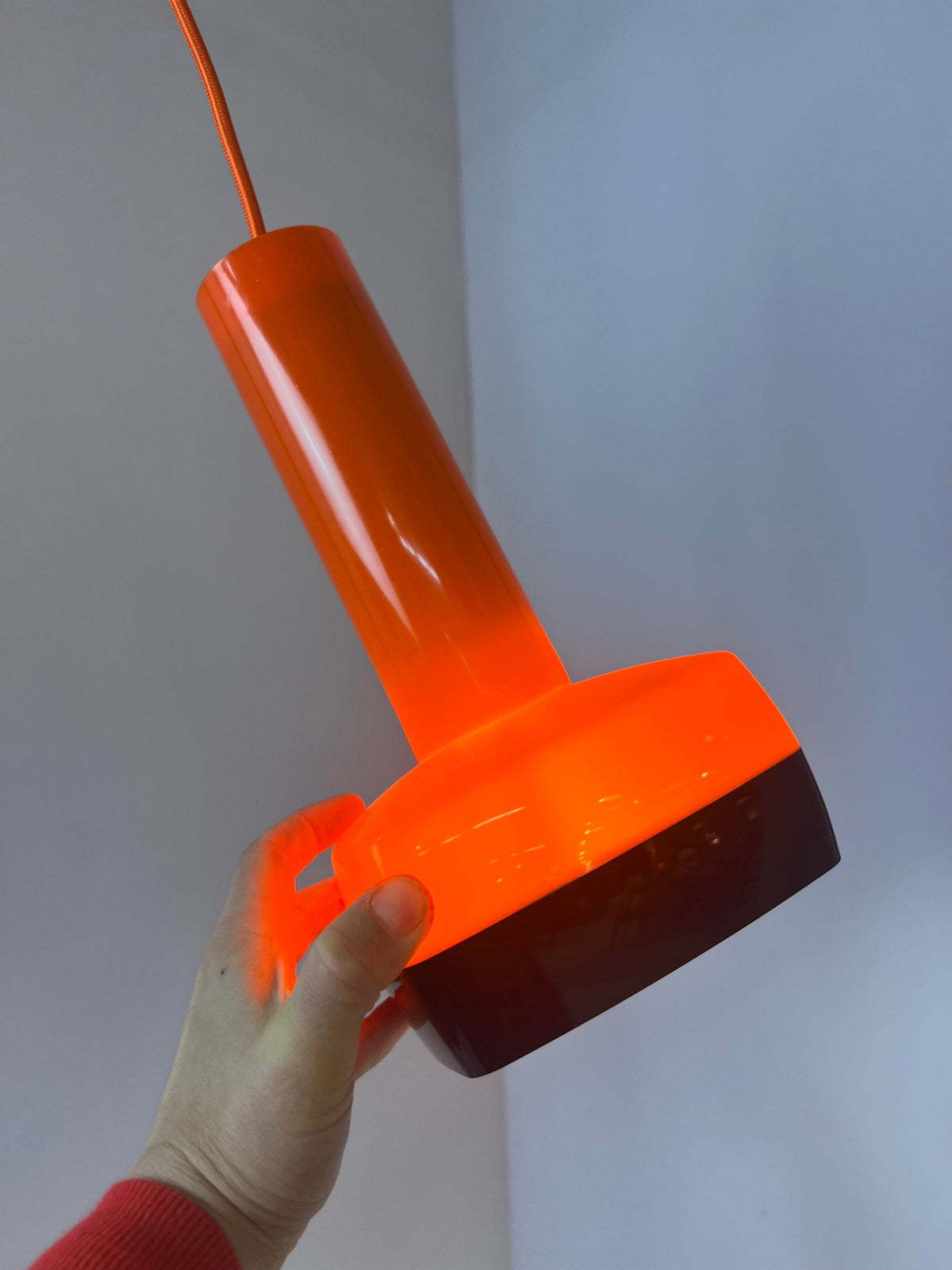 Vintage orange hanging lamp by Bent Karlby for Schrøder-Kemi