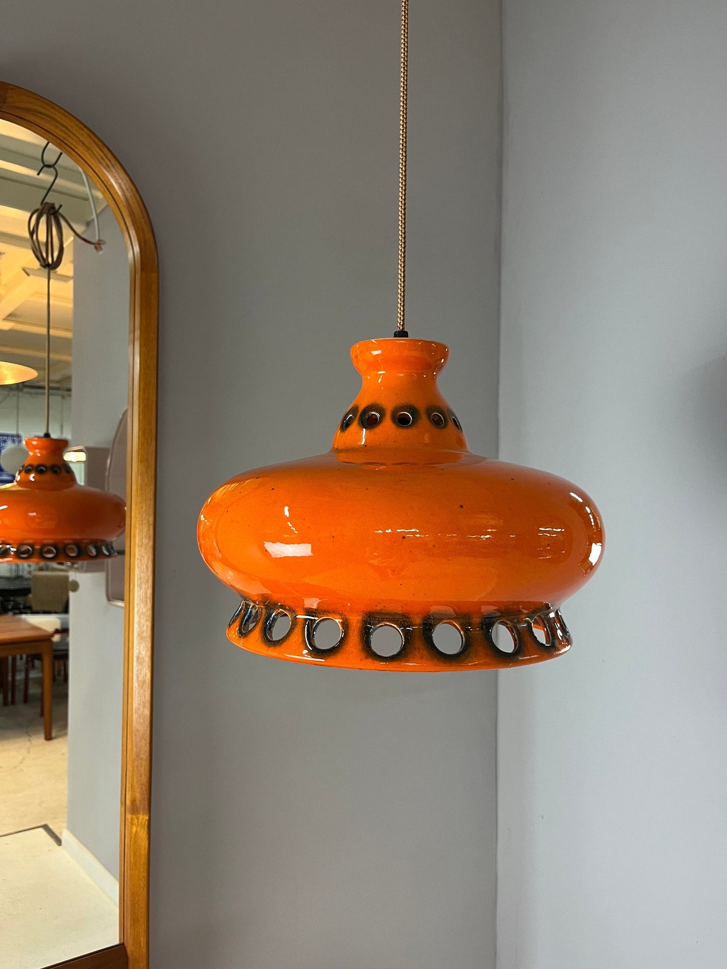Lampe vintage en céramique orange d'Allemagne de l'Ouest