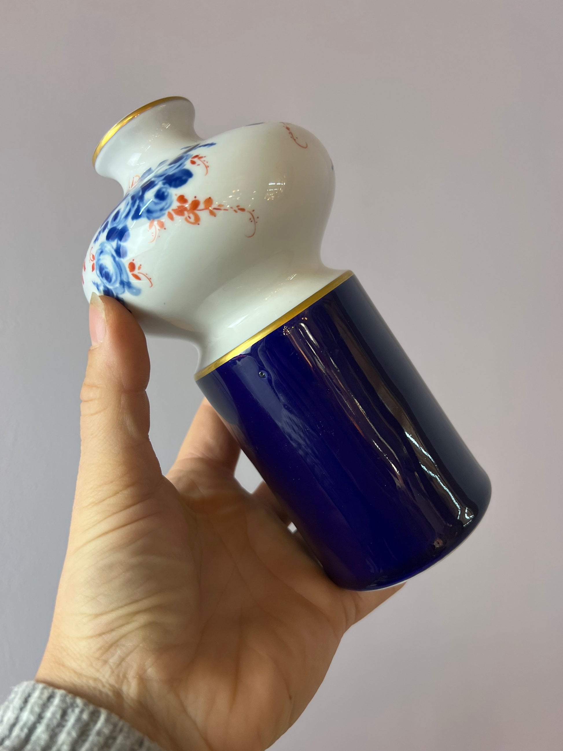 Vintage Vase blau weiß Porzellan von Unterweissbach