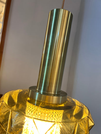 Lampe suspendue vintage en verre doré par Vitrika