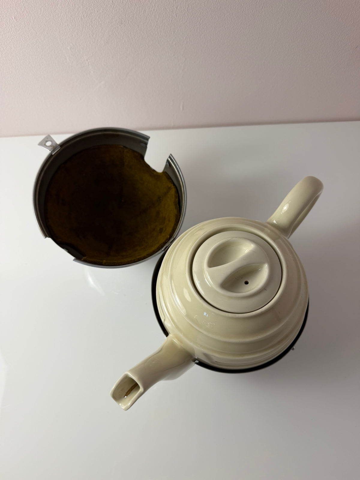 Vintage Teekanne Porzellan mit Chrom Thermohülle von Bauscher D.R.P.