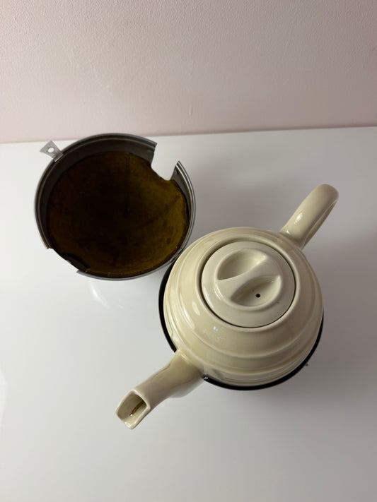 Vintage Teekanne Porzellan mit Chrom Thermohülle von Bauscher D.R.P.
