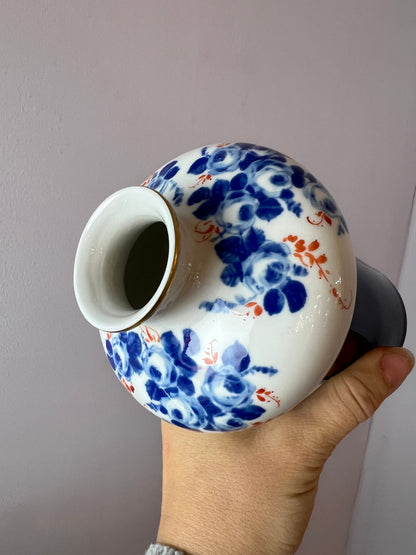 Vintage Vase blau weiß Porzellan von Unterweissbach