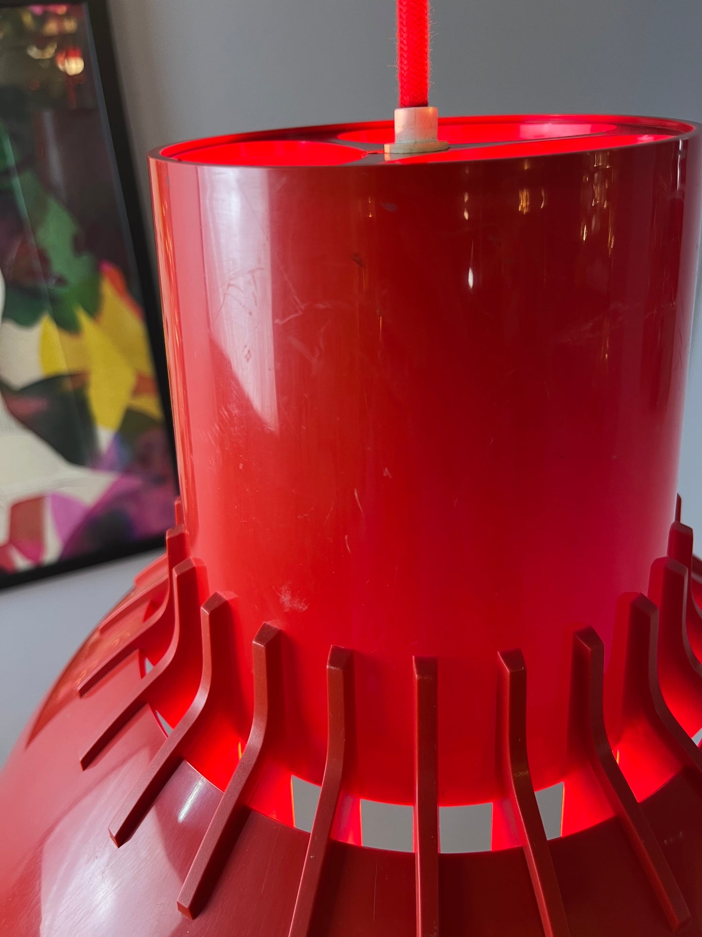 Vintage Hängelampe Solar von Svend Middelboe für Nordisk, rot, Kunststoff