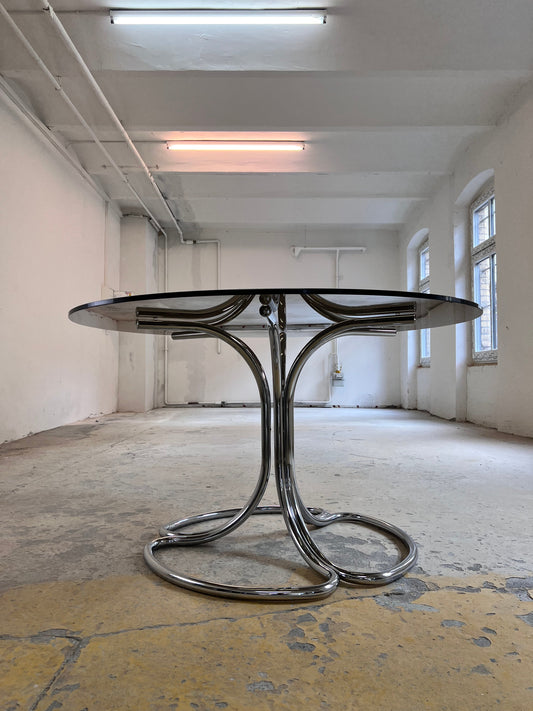 Vintage Esstisch von Gastone Rinaldi für Rima, Rauchglas und Chrom