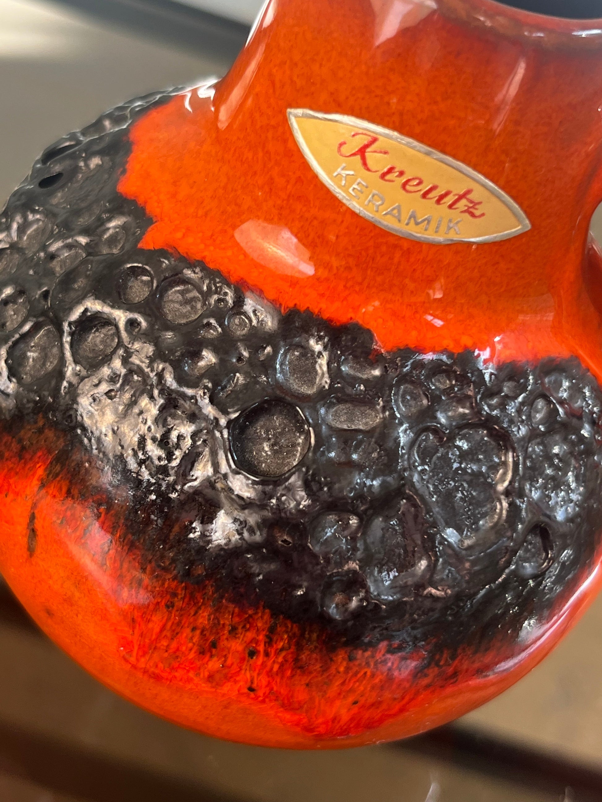 Vintage Vase Set von 2 Fat Lava von Kreutz Keramik orange schwarz