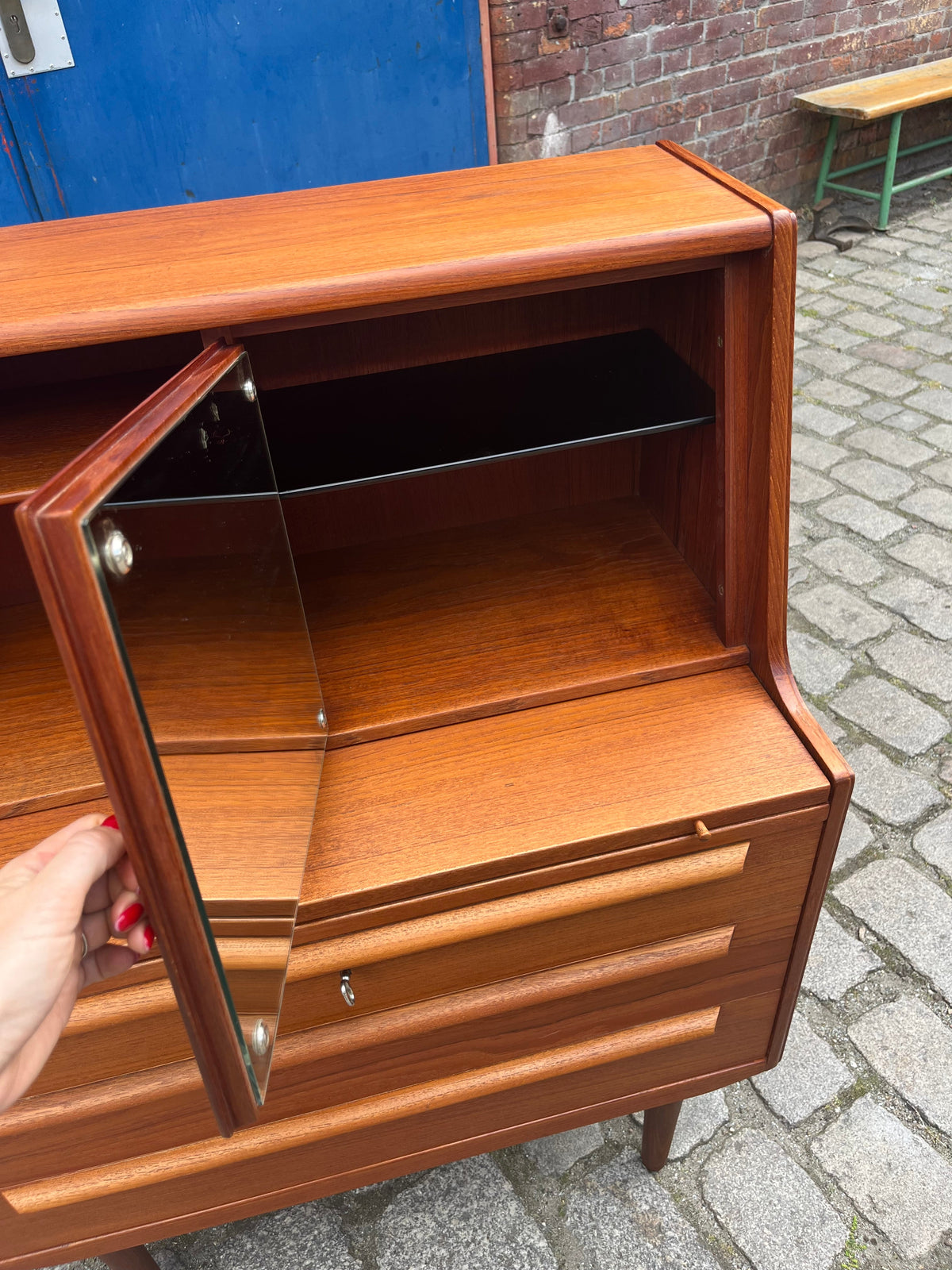 Vintage teak secretary with mirror from Denmark