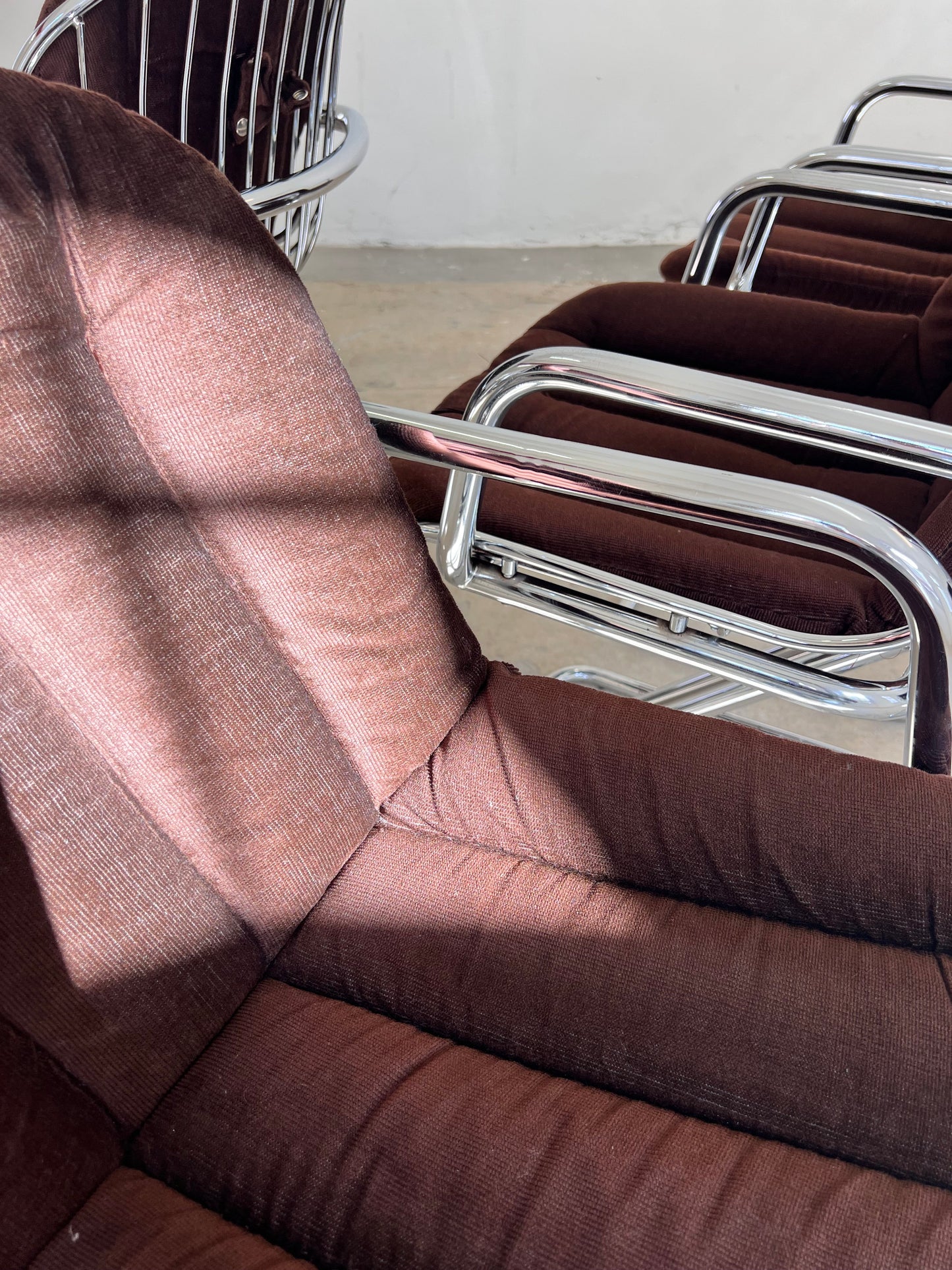 Vintage Freischwinger von Gastone Rinaldi für Rima Chrom braunes Sitzkissen