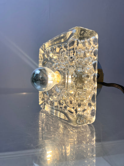 Vintage Wandleuchte Ice Cube von Kalmar Glas Chrom