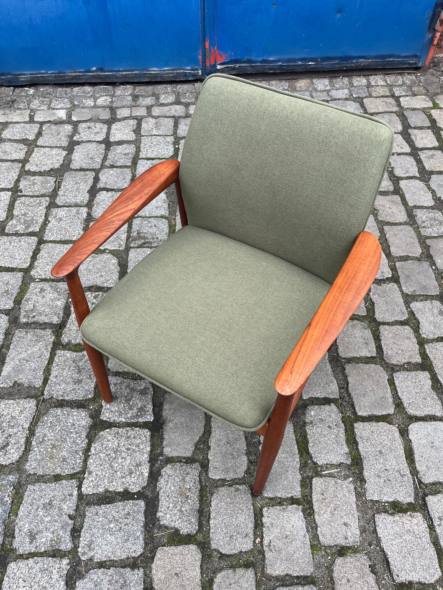 Vintage Sessel von Grete Jalk für Glostrup Møbelfabrik, neu gepolstert, grün, Teak