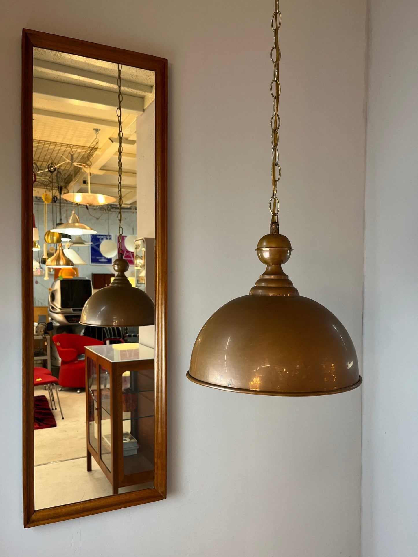 Lampe suspendue vintage en cuivre avec chaîne