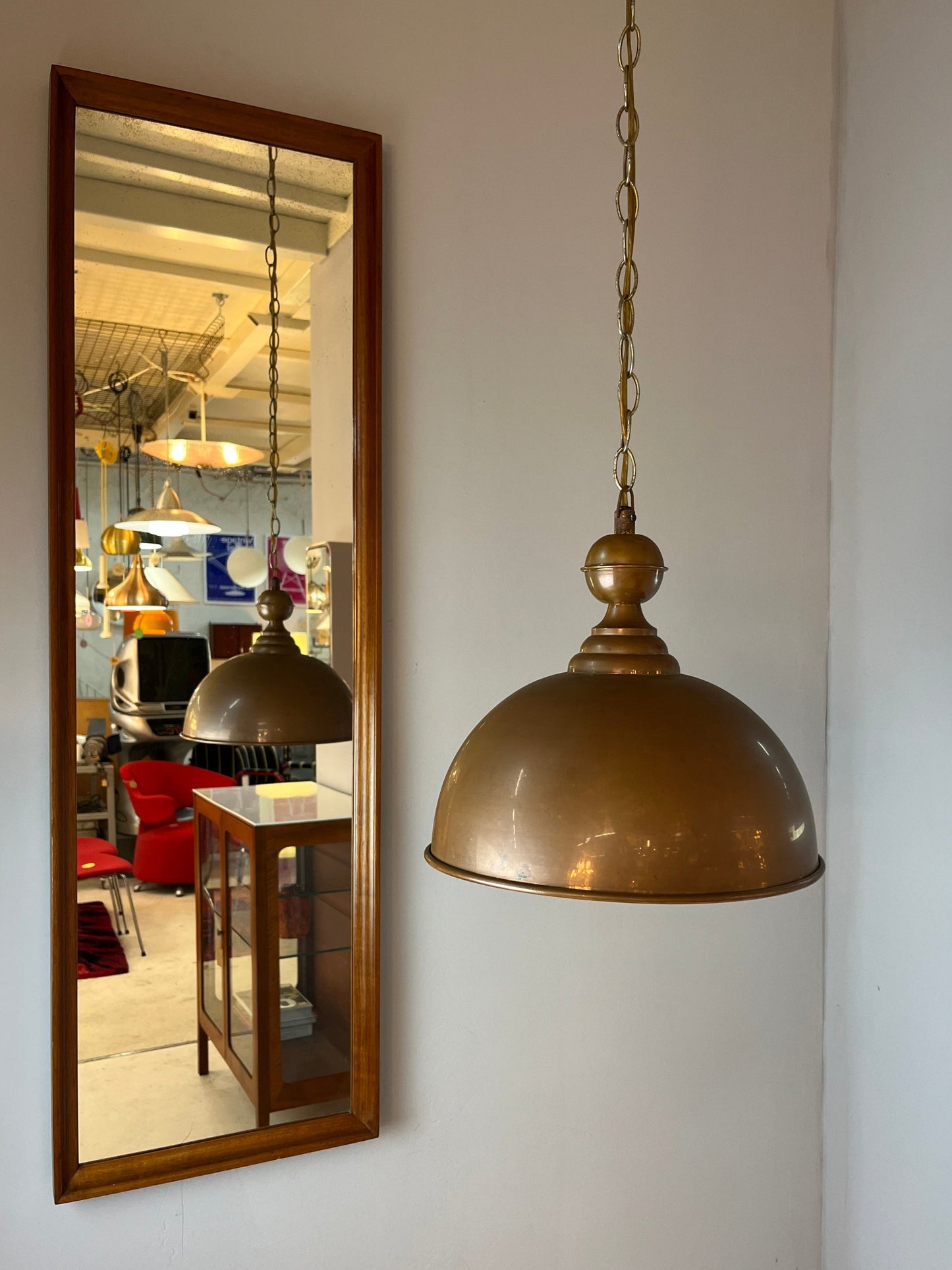 Lampe suspendue vintage en cuivre avec chaîne