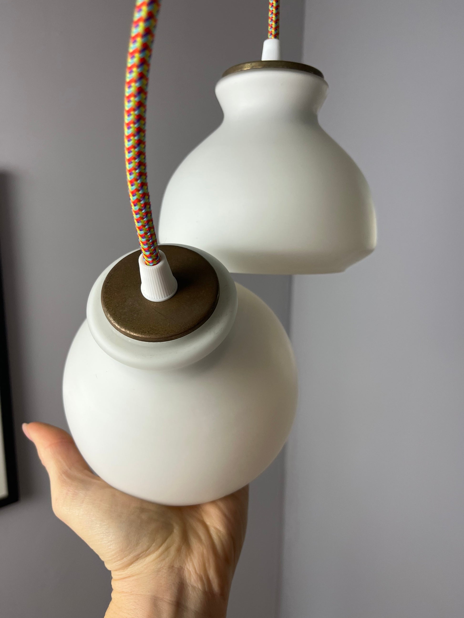 Vintage Hängelampe von Holmegaard aus weißem Glas