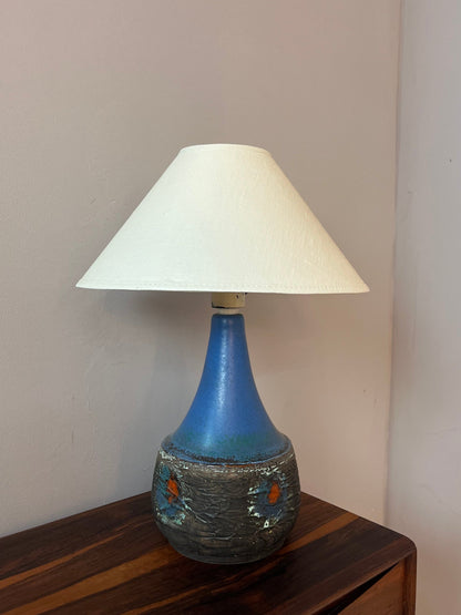 Tischlampe blau braun Keramik mit Stoffschirm