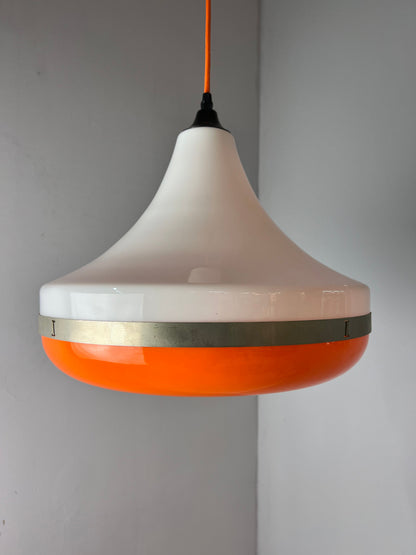 Vintage Hängelampe weiß orange Kunststoff aus Dänemark