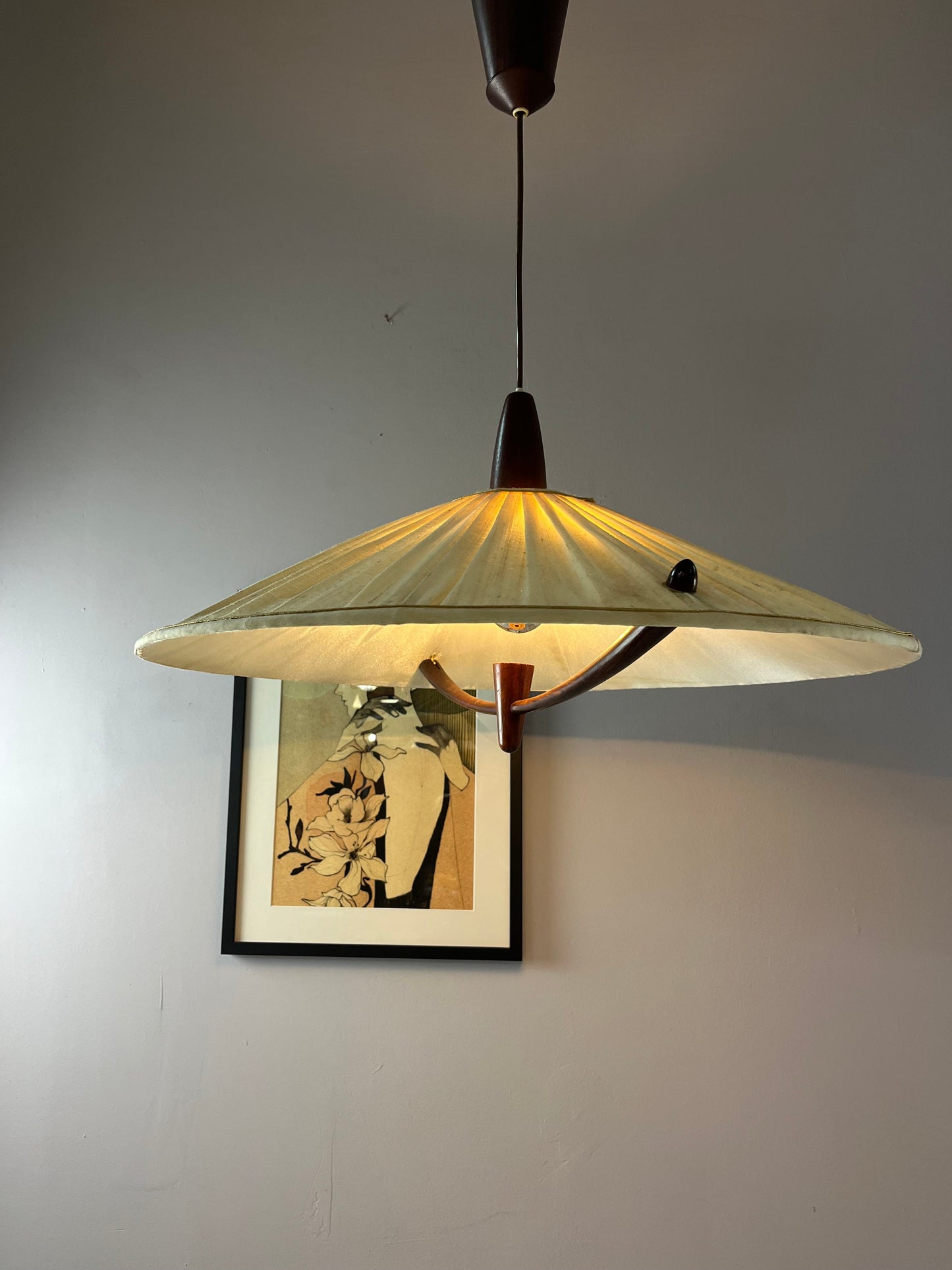 Vintage Hängelampe Teak von Temde beige braun