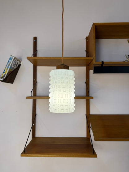 Vintage Hängelampe Strukturglas und Teakholz aus Dänemark