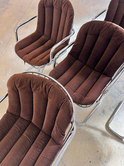 Vintage Freischwinger von Gastone Rinaldi für Rima Chrom braunes Sitzkissen