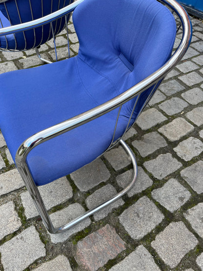 Vintage Freischwinger Chrom blau von Gastone Rinaldi für Alma Set von 2