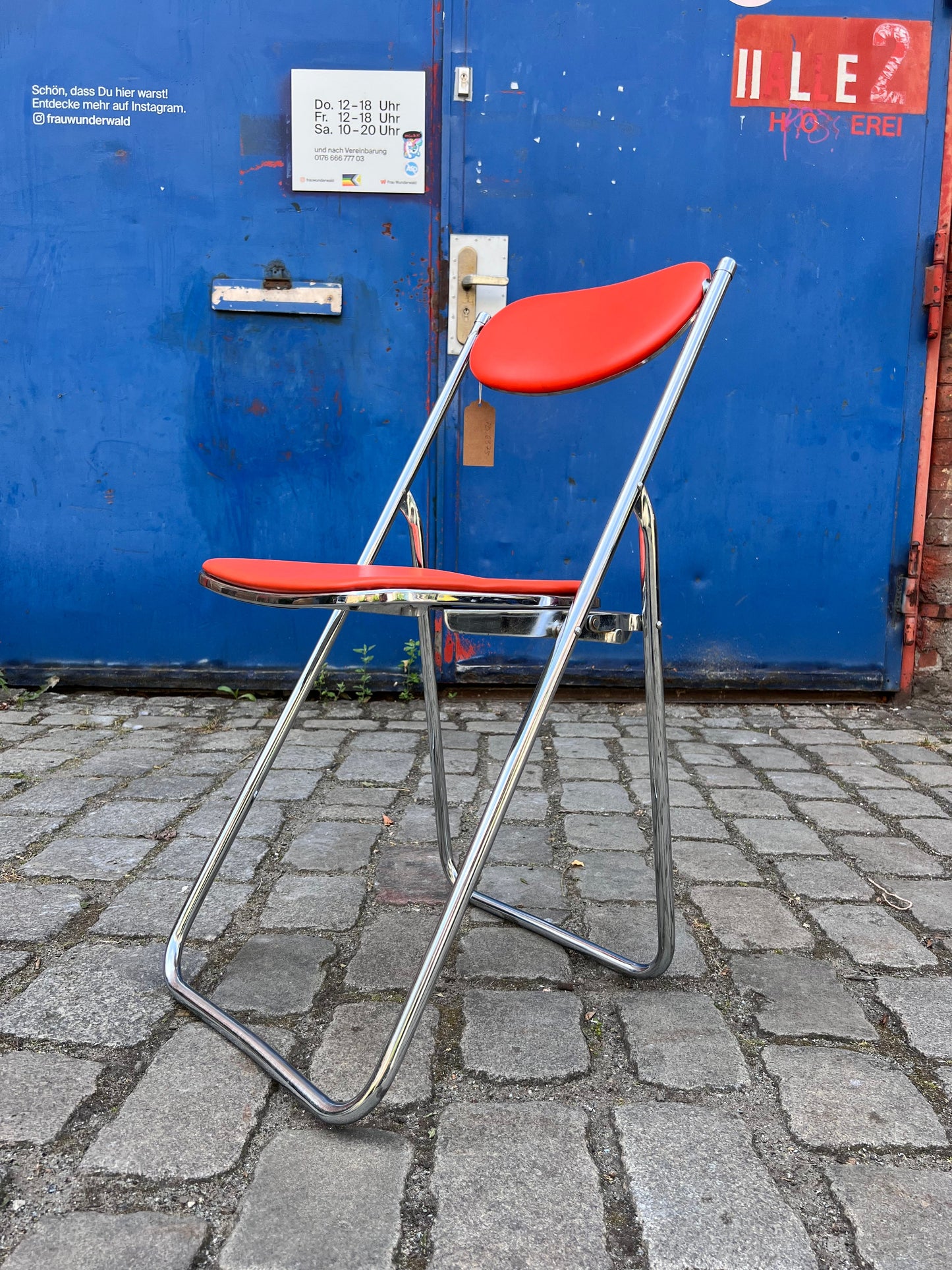 Klappstuhl rot Chrom von Camel Steel Products