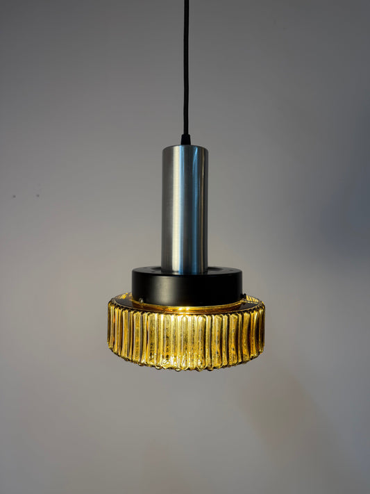 Vintage Hängelampe Glas und Metall, Space Age 70er Jahre