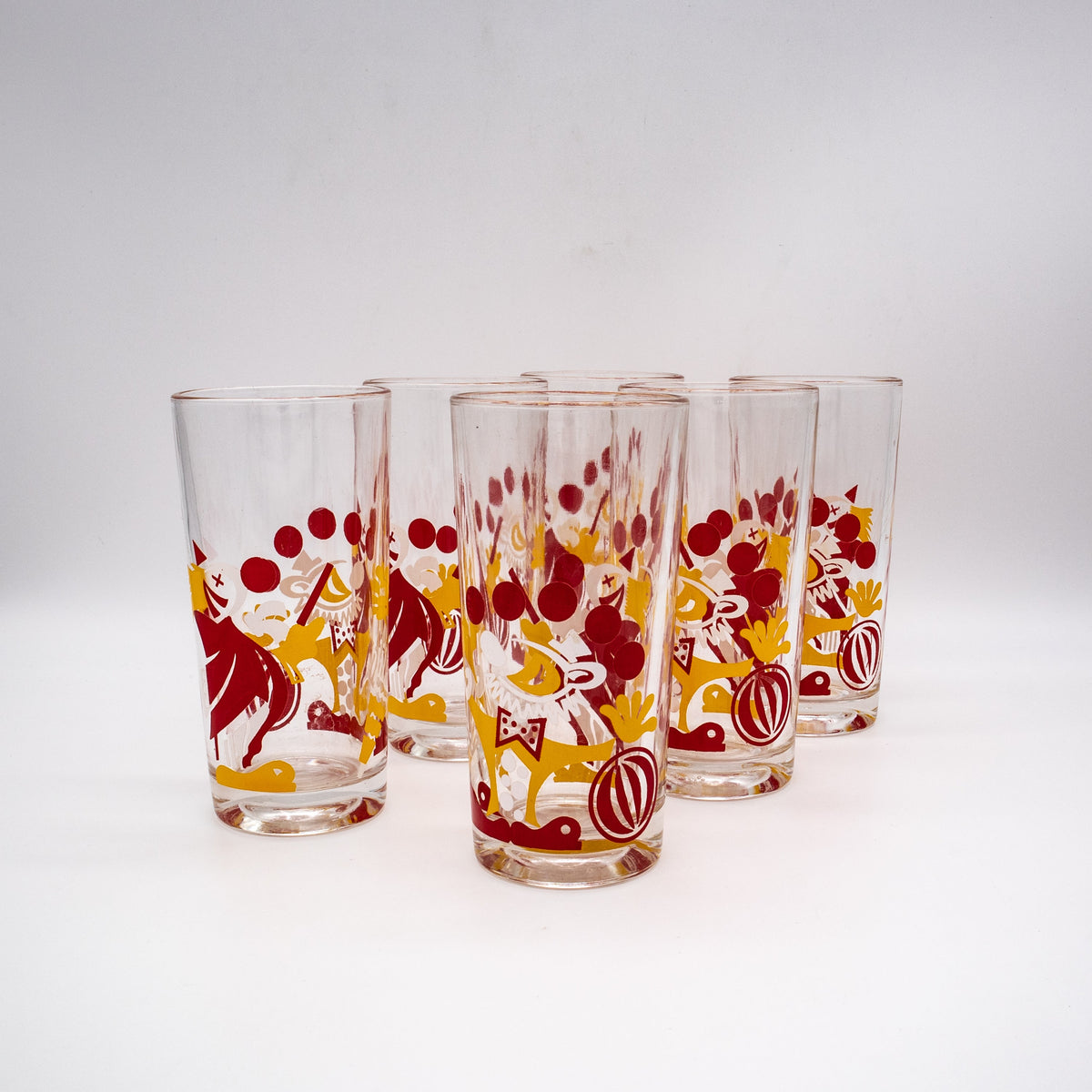 Vintage Glas mit Clownmotiven Set von 2