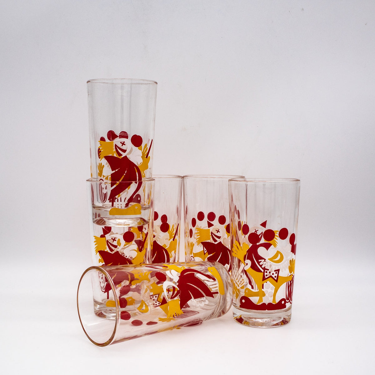 Vintage Glas mit Clownmotiven Set von 2