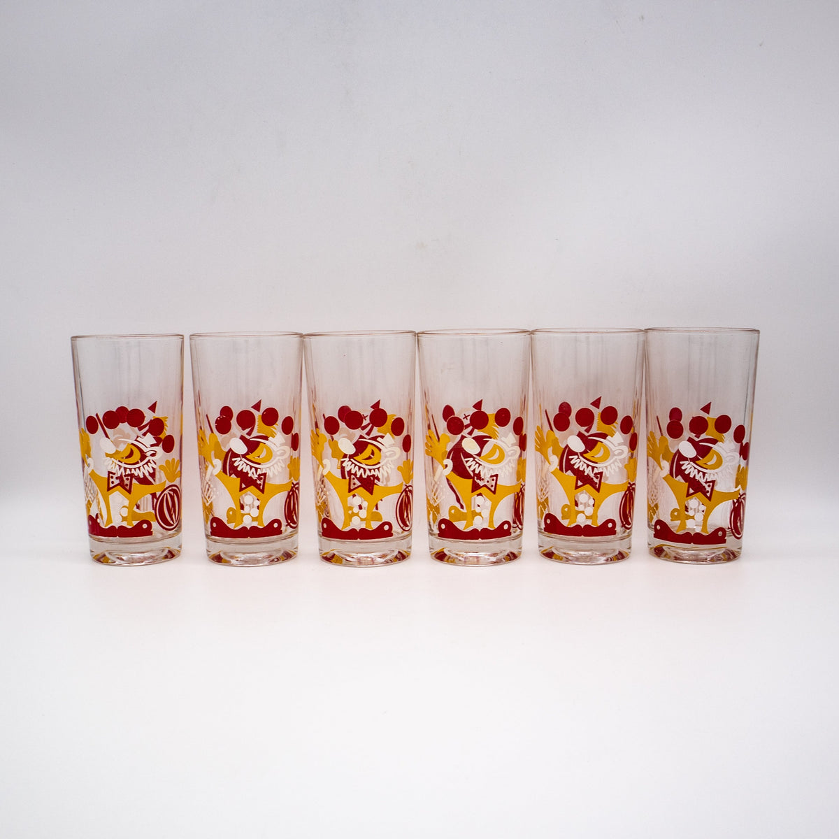 Vintage Glas mit Clownmotiven Set von 2