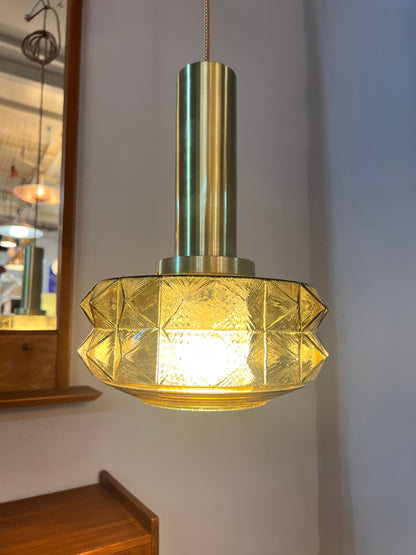 Lampe suspendue vintage en verre doré par Vitrika