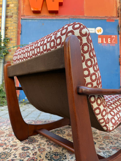 Vintage Sessel Mahagoni Brutalismus mit Kreismuster