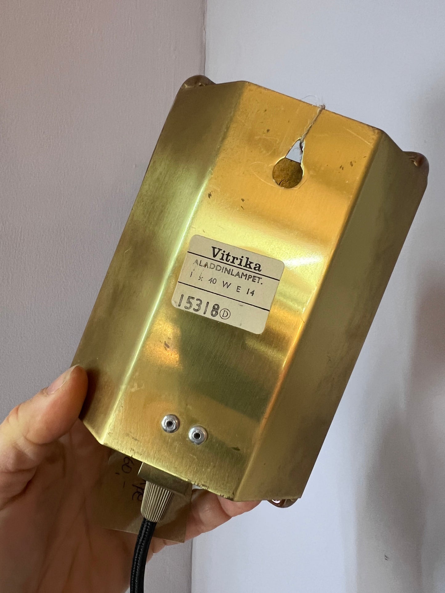 Vintage Wandleuchte Glas Messing von Vitrika