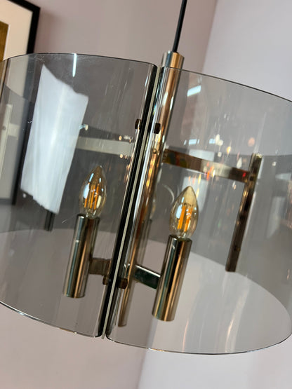 Vintage Hängelampe Chrom und Rauchacryl