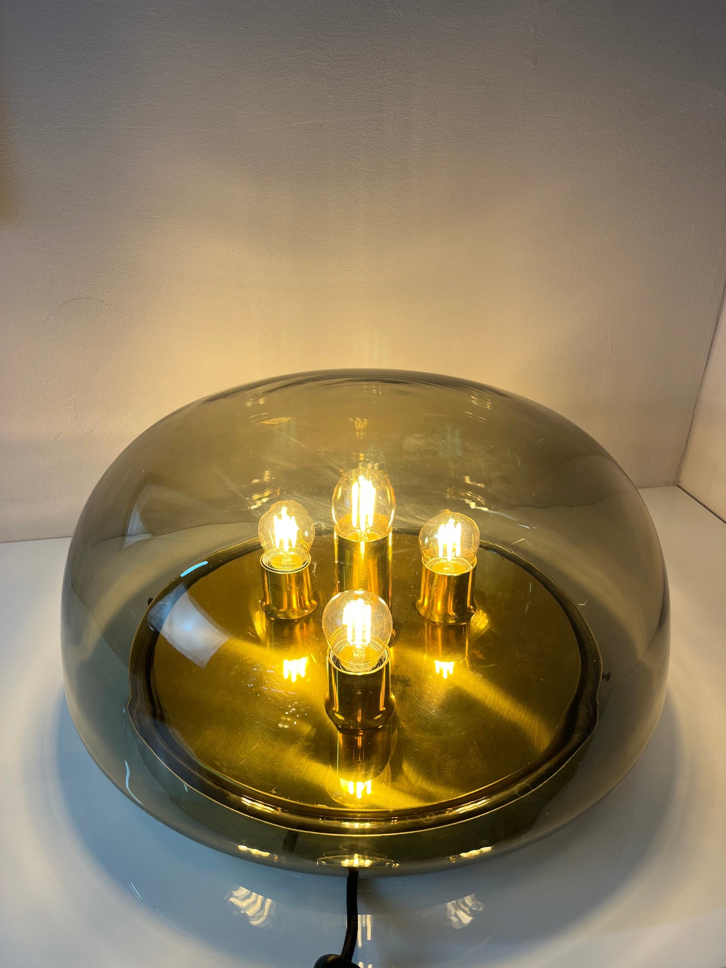 Vintage Wand- und Deckenlampe von Kaiser Leuchten Messing Rauchglas