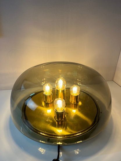 Vintage Wand- und Deckenlampe von Kaiser Leuchten Messing Rauchglas