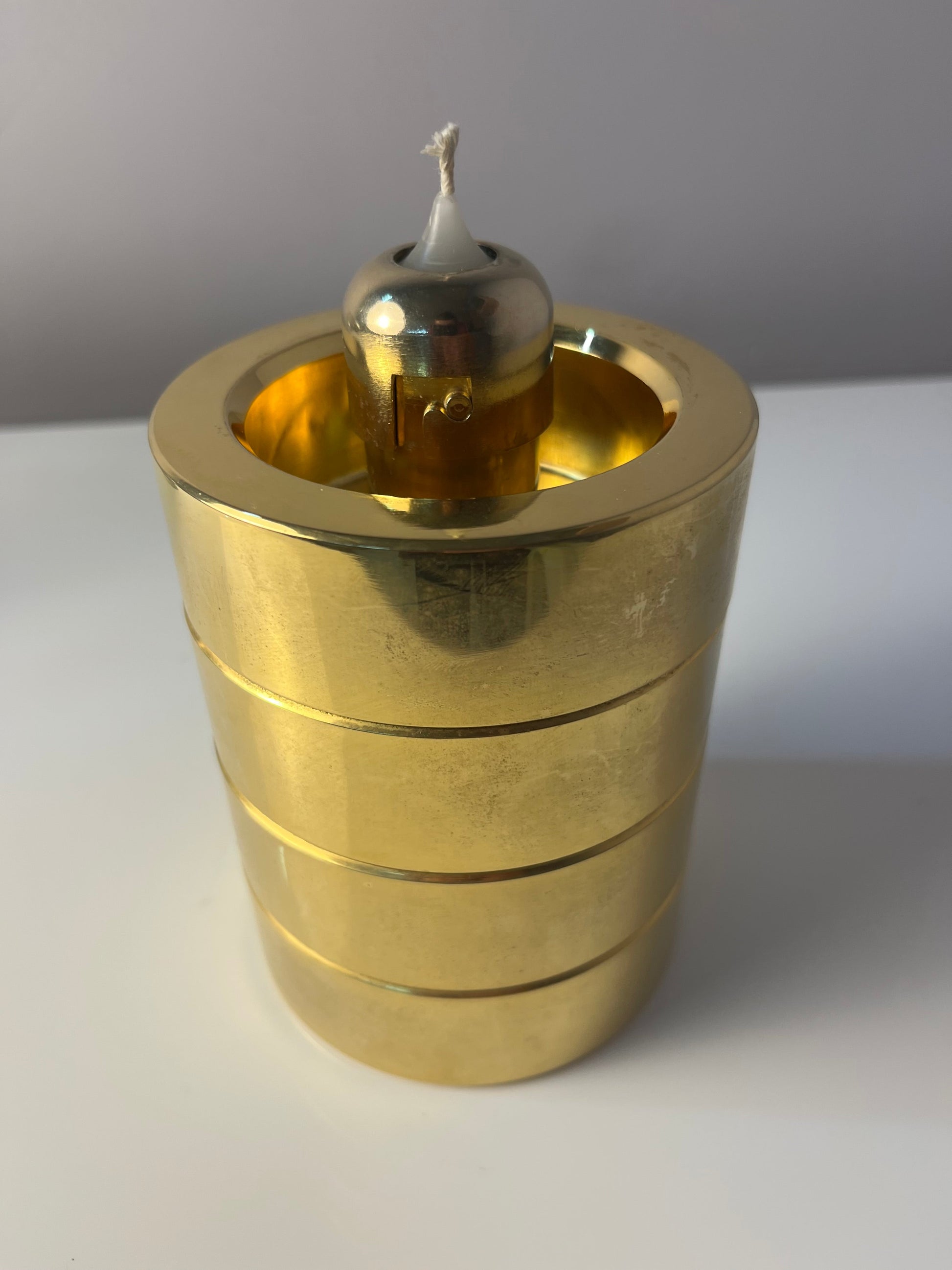 Vintage Kerzenständer von FÖHL für FÖHL Federmechanik Rauchglas Messing
