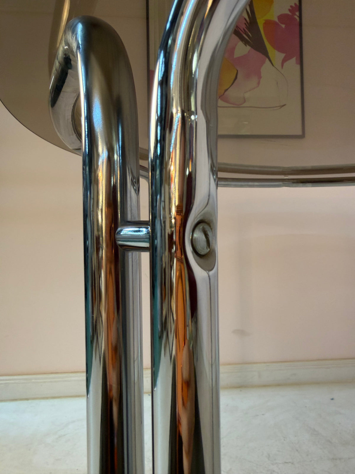 Vintage Esstisch Chrom und Rauchglas, Space Age 70er