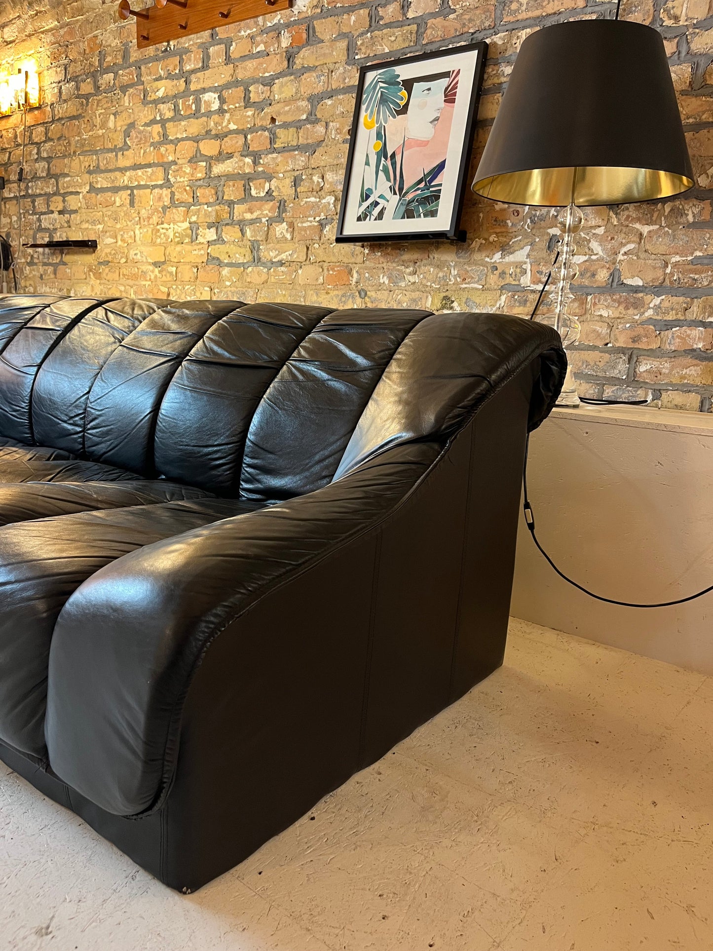 3-Sitzer Sofa schwarz Echtleder