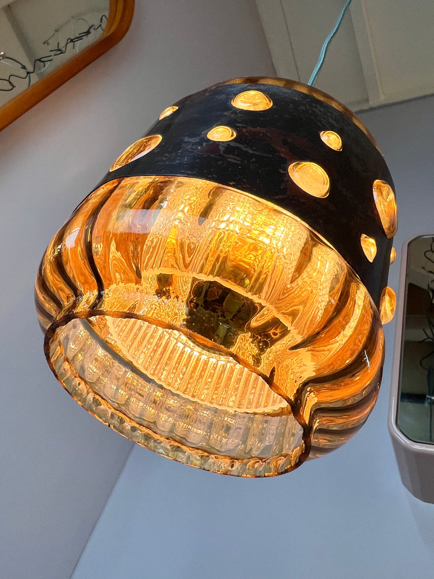 Vintage Hängelampe Kupfer Glas von Raak