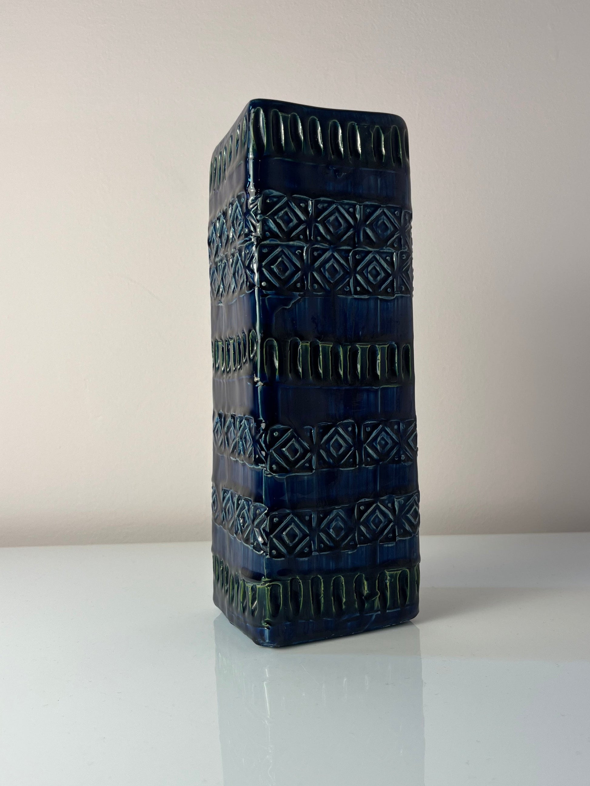 Vintage Vase Rimini Blue von Aldo Londi für Bitossi eckig