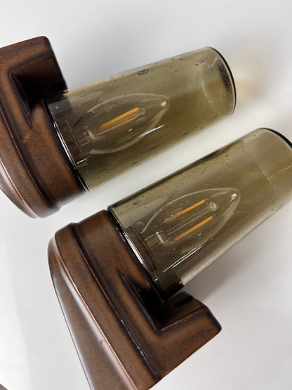 Vintage Wandlampe Modell 6080 von Sigvard Bernadotte für Ifö Rauchglas Set von 2