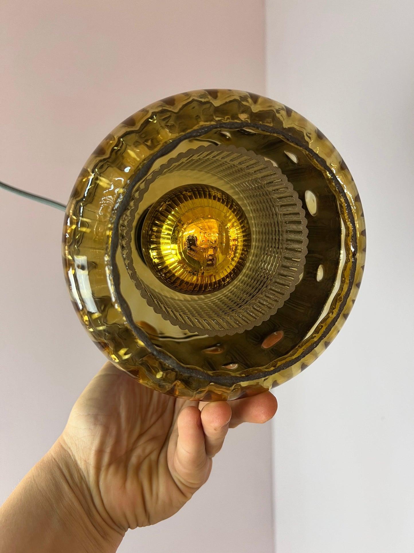 Vintage Hängelampe Kupfer Glas von Raak