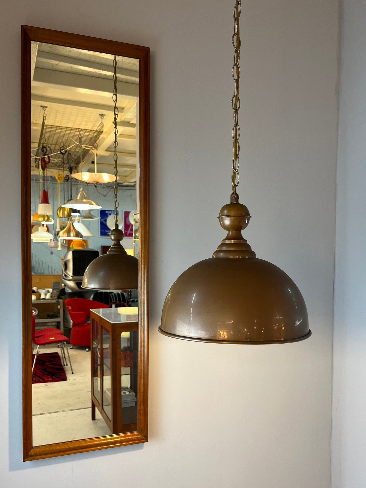 Lampe suspendue vintage en cuivre avec chaîne