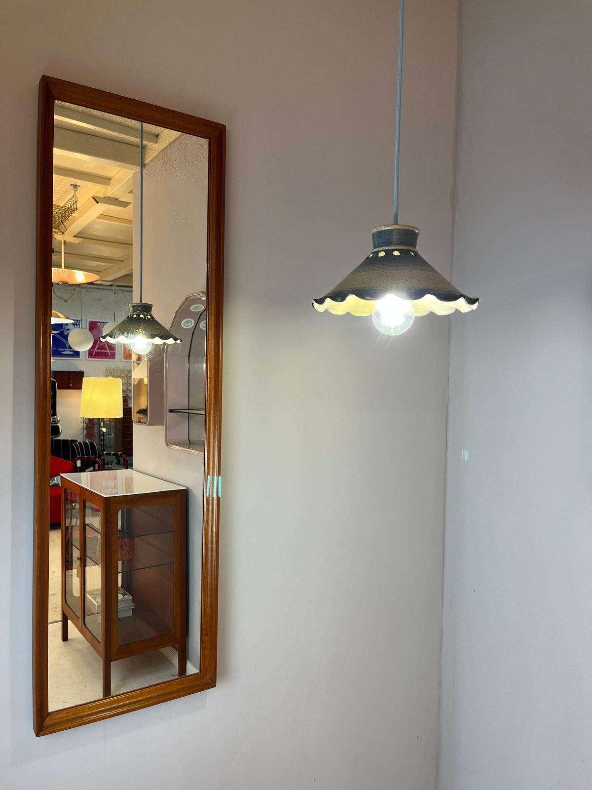Lampe suspendue vintage en céramique bleue du Danemark