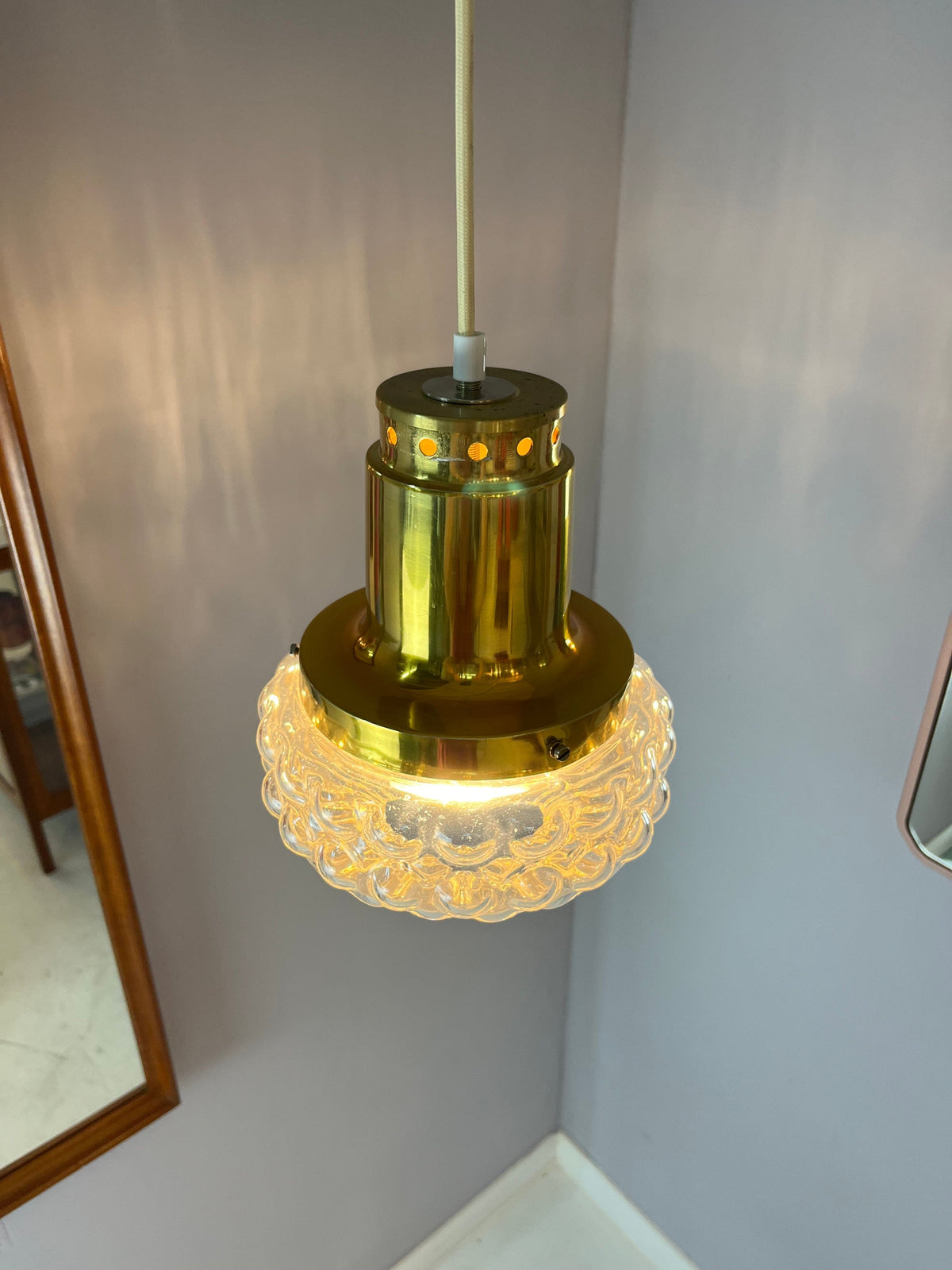 Suspension vintage en verre bullé par Helena Tynell pour Glashütte Limburg