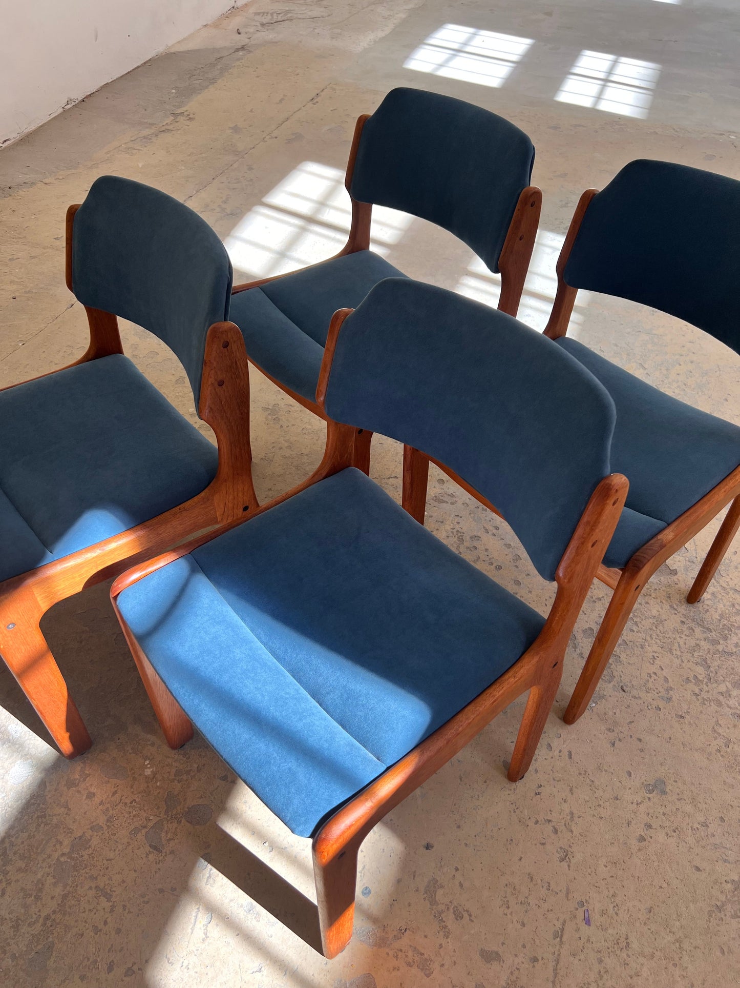 Vintage Polsterstuhl Set von 4 von Erik Buch für O.D. Møbler blau Teak