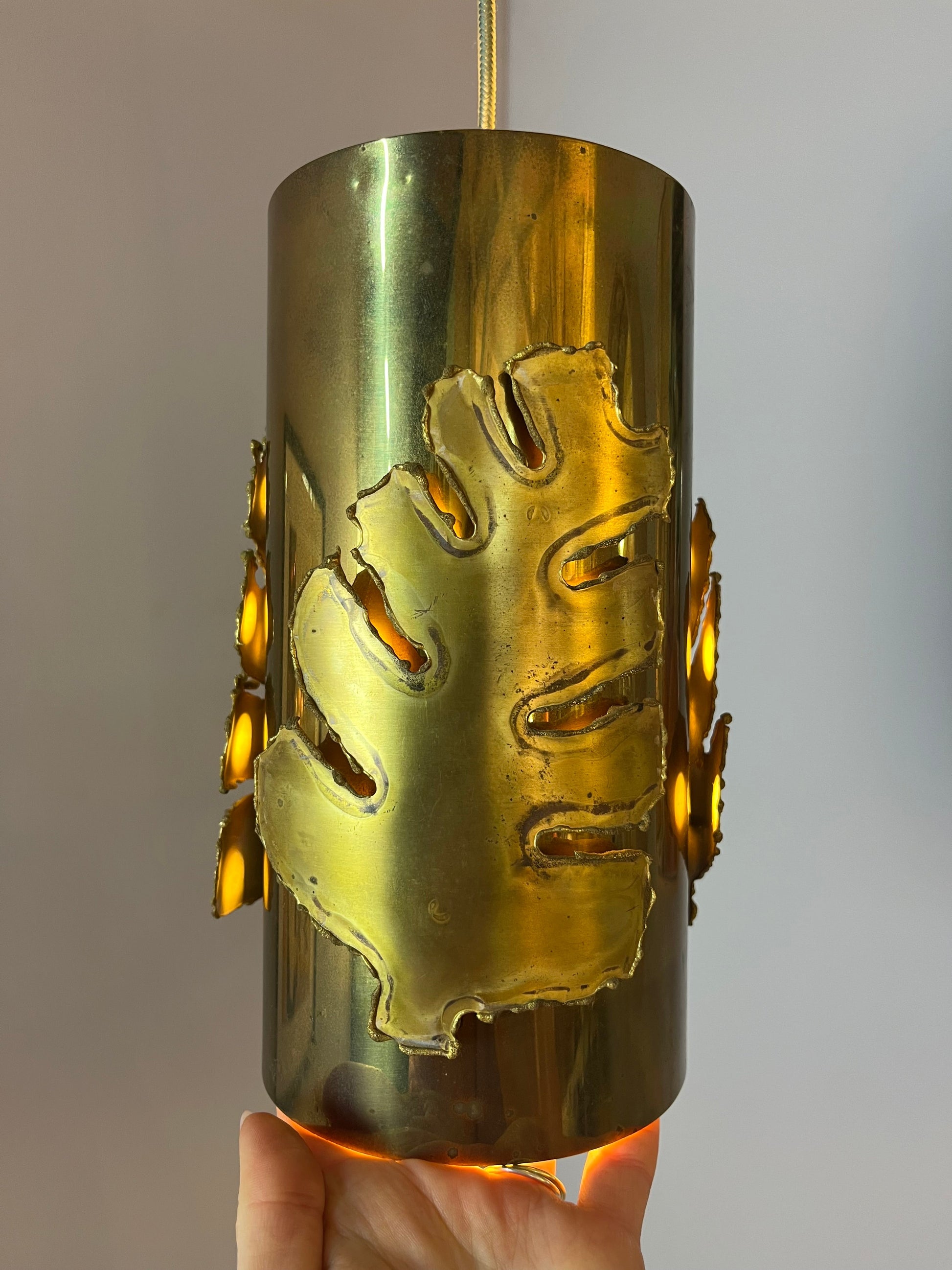 Vintage Hängelampe Messingblätter von Svend Aage Holm Sørensen