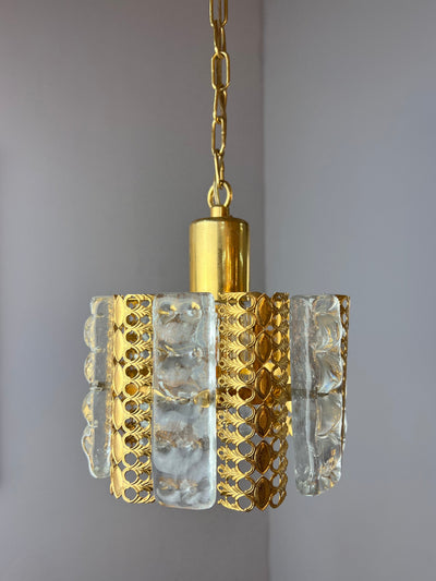 Vintage glass and brass pendant lamp by Carl Fagerlund for Orrefors