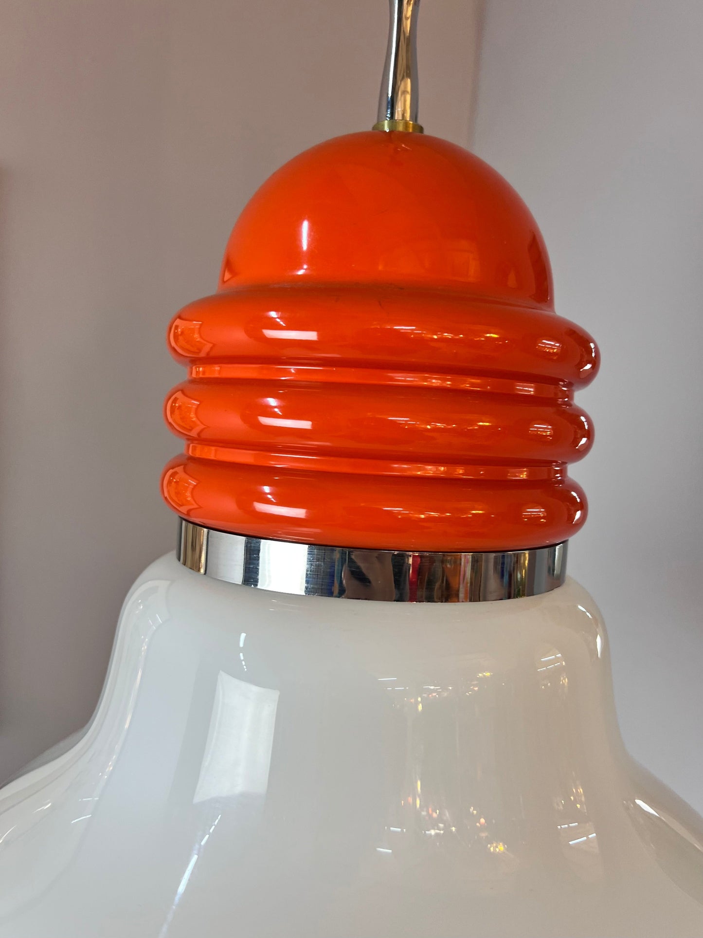 Vintage Hängelampe orange weiß von Tronconi